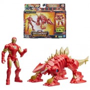 Marvel Mech Strike: Mechasaurs Figures - 4" Scale Mech Suit Iron Man w/ Stomper Mechasaur - 5X00