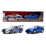 1:32 Scale Diecast - Fast & Furious - Brian's Nissan Skyline GT-R R34 Silver & Blue 2-Pack