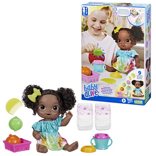 Baby Alive Dolls - Fruity Sips - Black Hair Baby Doll - XW01