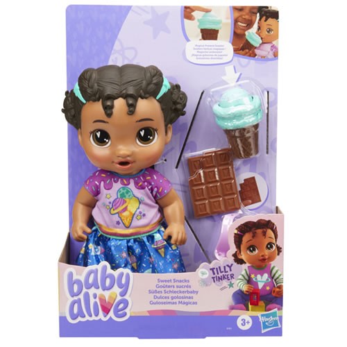 Baby Alive Dolls - Sweet Snacks - Tilly Tinker Black Hair Baby Doll - 5X00