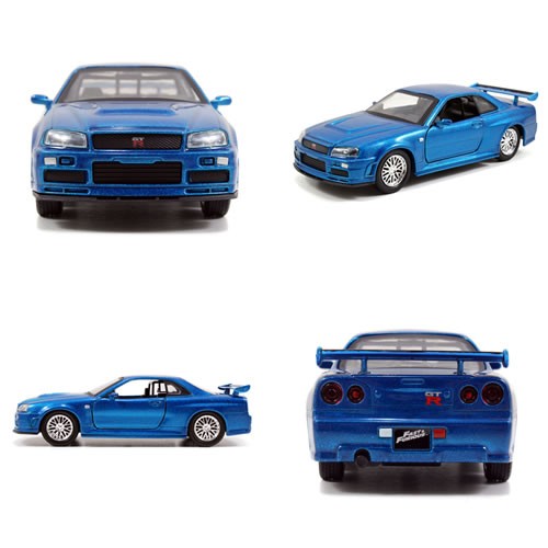 1:32 Scale Diecast - Fast & Furious - Brian's Nissan Skyline GT-R R34 Silver & Blue 2-Pack