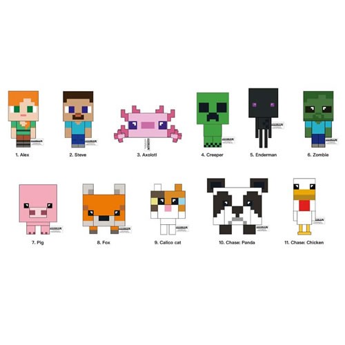 3D Plush Collectible Bag Clips - Minecraft Classic - 24pc Blind Bag Display
