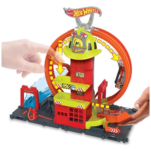 1:64 Scale Diecast - Hot Wheels City - Super Loop Fire Station Playset