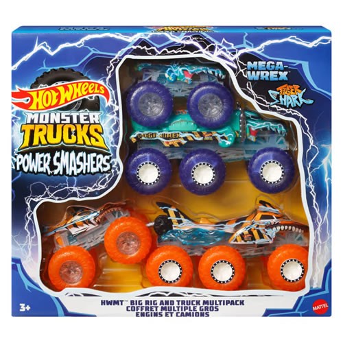 1:64 Scale Diecast - Hot Wheels Monster Trucks Power Smashers - Big Rig And Truck Multipack