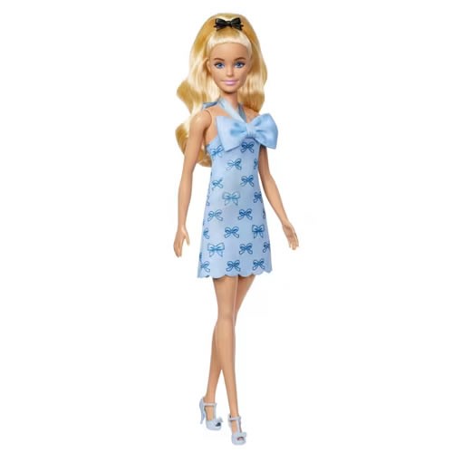 Barbie Fashionistas Dolls - #237 Barbie (Blue Bow Halter Dress / Blonde Ponytail With Bow Accessory)