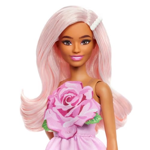 Barbie Fashionistas Dolls - #238 Barbie (Strapless Rose Dress / Pink Hair With Barrette Accessory)