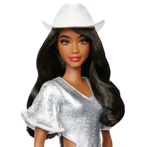 Barbie Fashionistas Dolls - #239 Barbie (Sparkly Silver Dress With Cowboy Hat And Boots / Black Hair)