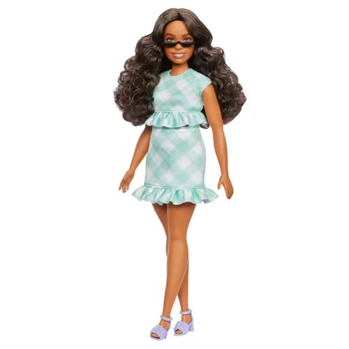 Barbie Fashionistas Dolls - #240 Barbie (Green Gingham Dress And Sunglasses / Wavy Dark Brown Hair)