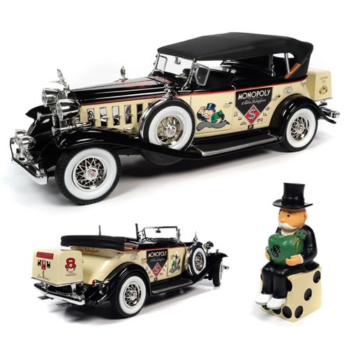BBCW Distributors In-Stock > 1:18 Scale Diecast - Monopoly - 1932 Cadillac V16 Sport Phaeton w/ Mr. Monopoly Resin Figure
