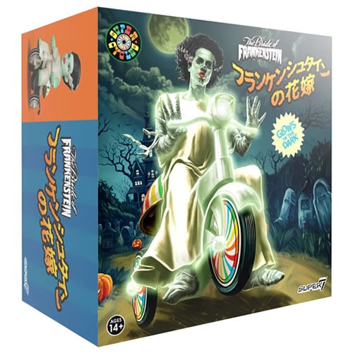 Super Cycles Figures - Universal Monsters - Bride Of Frankenstein (Glow w/ Glow Trike)